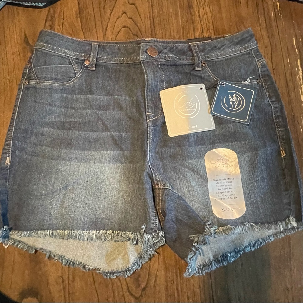 A3 Denim Raw Edge Denim Shorts Zig Blue Dark Wash Plus Size 16W